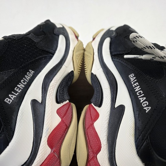 Balenciaga Triple S Shoes Womens Size 6 Black Leather Chunky Sneakers 524037 - Picture 11 of 16